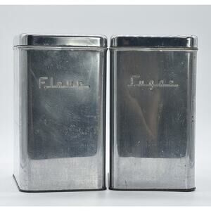 Vintage MCM Chrome Flour & Sugar Canisters | Atomic 1950s Kitchen Decor